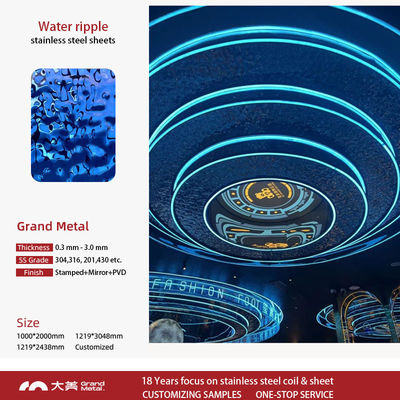 Water Ripple Hammered Color Decorative Stainless Steel Sheet Stainless Steel 304 Wall Panels