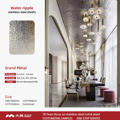 Golden Color SS 304 Sheets Water Ripple Hammered Stamped Decorative Stainless Steel Plate