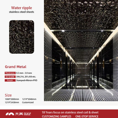 Good price 304 201 Mirror Stainless Steel Sheet Bending Welding Water Ripple Embossed Plate Ceiling Decoration online