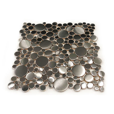 Good price Sliver Hairline Stainless Steel Penny Tile 4mm Metal Mosaic Tiles online